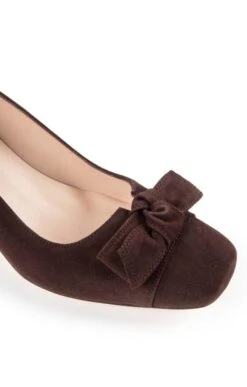 Mid Heel Suede Bow Shoe -Best Fashion Shoes Shop TA05012BROWN 2