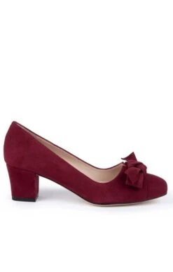 Mid Heel Suede Bow Shoe -Best Fashion Shoes Shop TA05012BURGUNDY 1