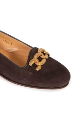 Suede Pump With Chain -Best Fashion Shoes Shop TA05356BROWN 1