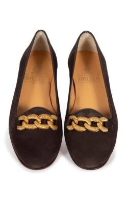 Suede Pump With Chain -Best Fashion Shoes Shop TA05356BROWN 4 1