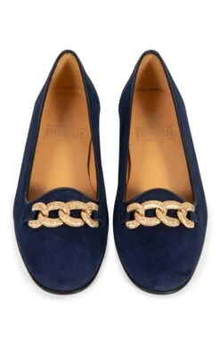 Suede Pump With Chain -Best Fashion Shoes Shop TA05356NAVY 4