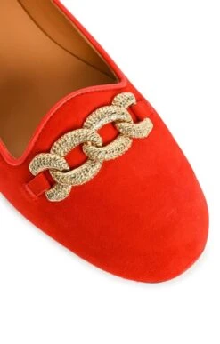 Suede Pump With Chain -Best Fashion Shoes Shop TA05356RED 3