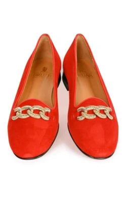 Suede Pump With Chain -Best Fashion Shoes Shop TA05356RED 4