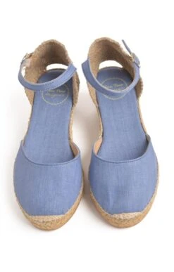 Ladies Linen Wedge Espadrille -Best Fashion Shoes Shop TA09141BLUE 4