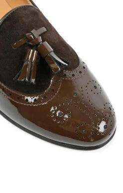 Patent & Suede Tassel Loafer -Best Fashion Shoes Shop TA12132DARKBROWN 2