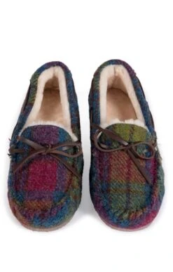 Ladies Harris Tweed Moccasin Slippers -Best Fashion Shoes Shop TA16072RASPHARRIS 4