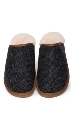 Men’s Shetland Tweed Mule Slippers -Best Fashion Shoes Shop TA16075CHARCOALHBONE 3