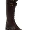 Ladies Tall Leather Lace And Buckle Boot -Best Fashion Shoes Shop TA21550DKBROWN