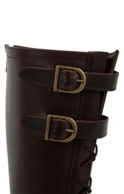 Ladies Tall Leather Lace And Buckle Boot -Best Fashion Shoes Shop TA21550DKBROWN 3