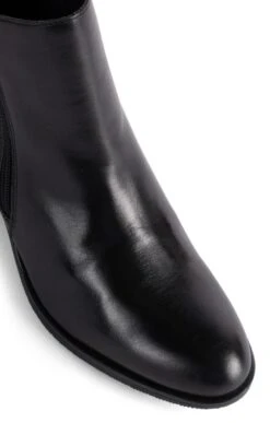 Ladies Leather Block Heel Zip Ankle Boot -Best Fashion Shoes Shop TA23460BLACK 2