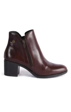 Ladies Leather Block Heel Zip Ankle Boot -Best Fashion Shoes Shop TA23460DKBROWN 1