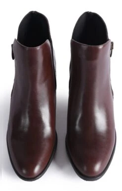 Ladies Leather Block Heel Zip Ankle Boot -Best Fashion Shoes Shop TA23460DKBROWN 4