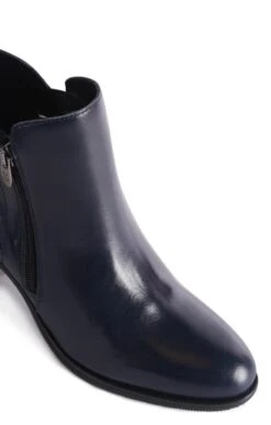 Ladies Leather Block Heel Zip Ankle Boot -Best Fashion Shoes Shop TA23460NAVY 2