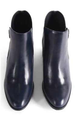 Ladies Leather Block Heel Zip Ankle Boot -Best Fashion Shoes Shop TA23460NAVY 4