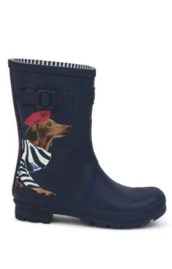 Ladies Joules Molly Mid-Height Printed Wellies -Best Fashion Shoes Shop TA89130NAVYSAUSAGEDOG 1