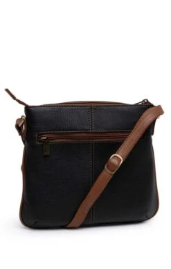 Ladies Zip Top Cross Body Bag -Best Fashion Shoes Shop TB00405BLACKTAN 1
