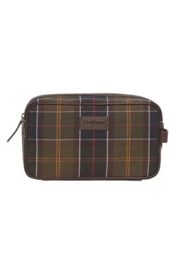 Men's Barbour Tartan And Leather Washbag