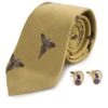 Flying Pheasant Silk Tie And Cufflinks -Best Fashion Shoes Shop TK02215GOLD