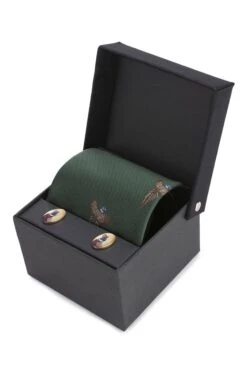 Flying Pheasant Silk Tie And Cufflinks -Best Fashion Shoes Shop TK02215GREEN 1