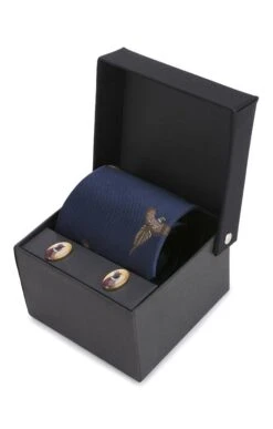 Flying Pheasant Silk Tie And Cufflinks -Best Fashion Shoes Shop TK02215NAVY 1