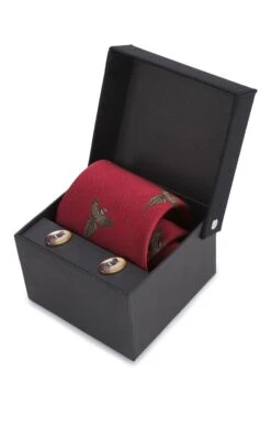 Flying Pheasant Silk Tie And Cufflinks -Best Fashion Shoes Shop TK02215RED 1