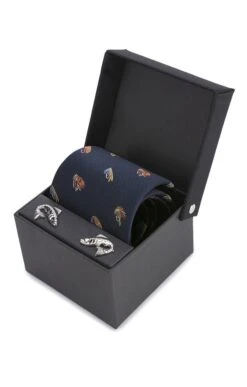 Fish And Reel Silk Tie And Cufflinks -Best Fashion Shoes Shop TK02220NAVY 1