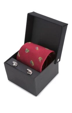 Fish And Reel Silk Tie And Cufflinks -Best Fashion Shoes Shop TK02220RED 1